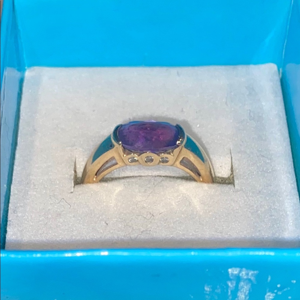 14k Gold Amethyst Diamond Ring